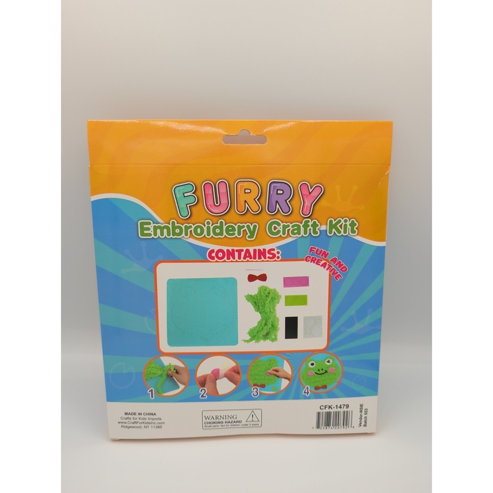 Craft For Kids Furry Embroidery Craft Kit Frog Green CFK-1479 Ages 8+ DIY Set - Picture 2 of 2